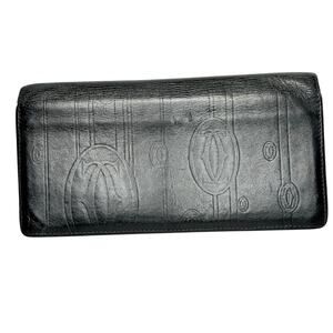 Cartier Black Leather Bifold Wallet – 12 Card Slots, Zip Coin Compartment